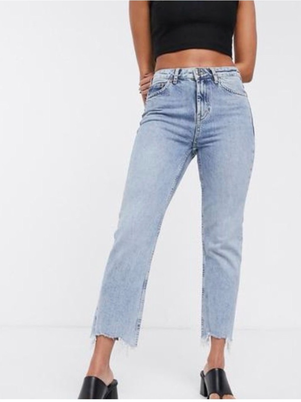 Topshop Light Blue Straight Leg Cropped Cutoff Jeans